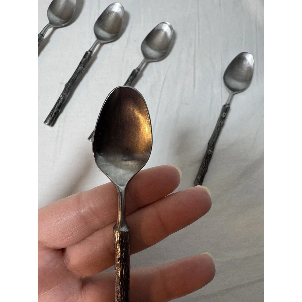 Cherry Japan Metal Branch Handle Tea Spoons Set of 5 Mini Small 5